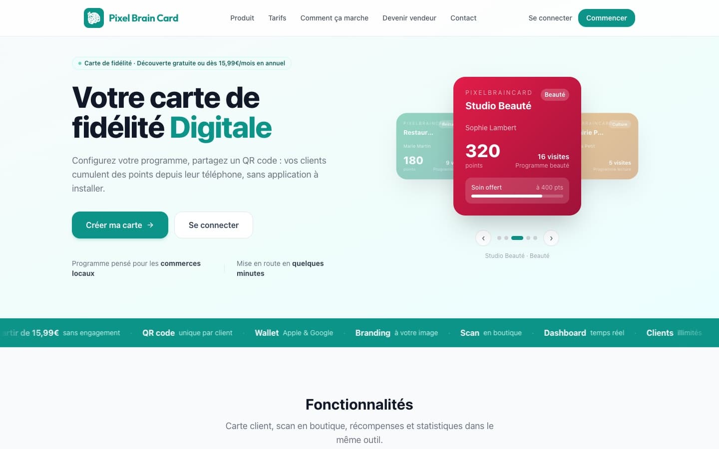 Page d'accueil — PixelbrainCard — Carte de fidélité digitale